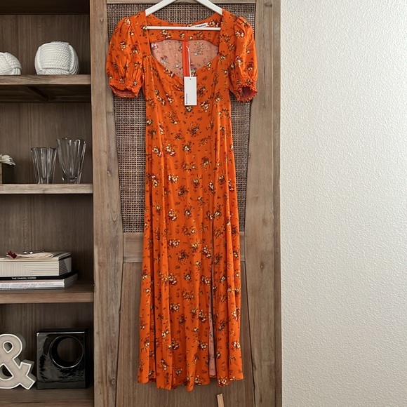 NWT Reformation Lacey Dress in Floral Orange color - Picture 4 of 7